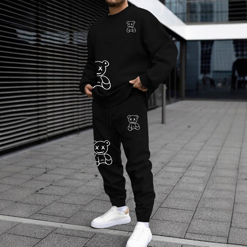 TEMU Fall/Winter Fashion Cartoon 3D Digital Printing Loose Casual Men's Crew Neck Sweatshirt Set