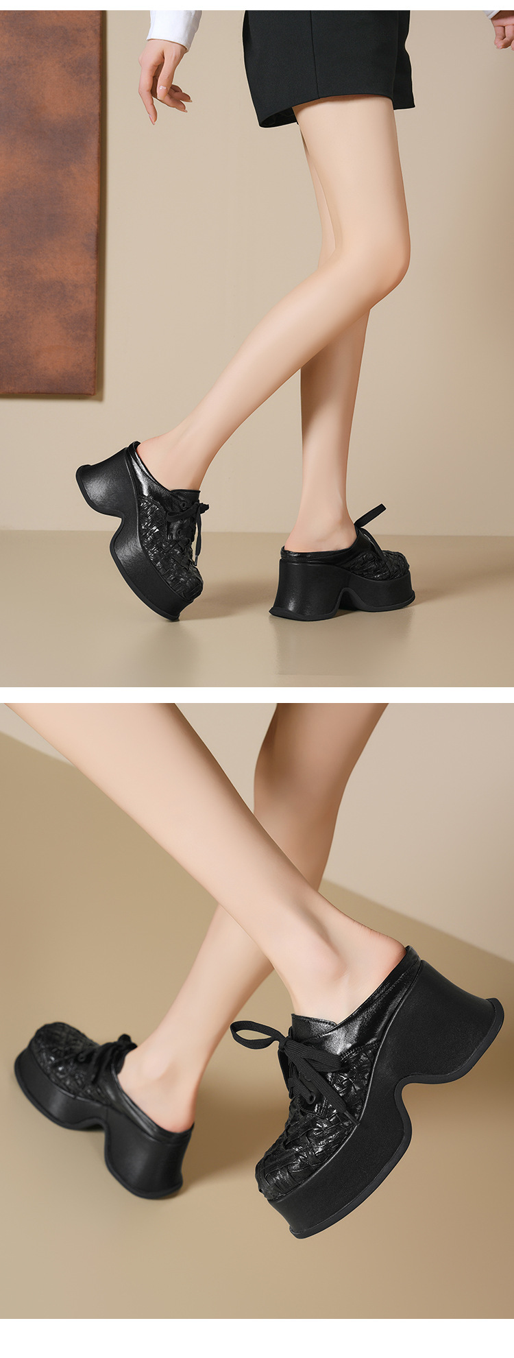 Giày mule nữ bít mũi đế dày da cừu màu bạc, gót 9cm, dệt kim, phong cách lười — Màu đen, Màu bạc chi tiết 10