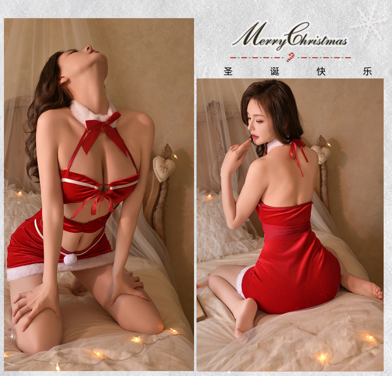 Christmas Uniform Costume Set with Plush Red Sling Skirt and Panties — detail image 3