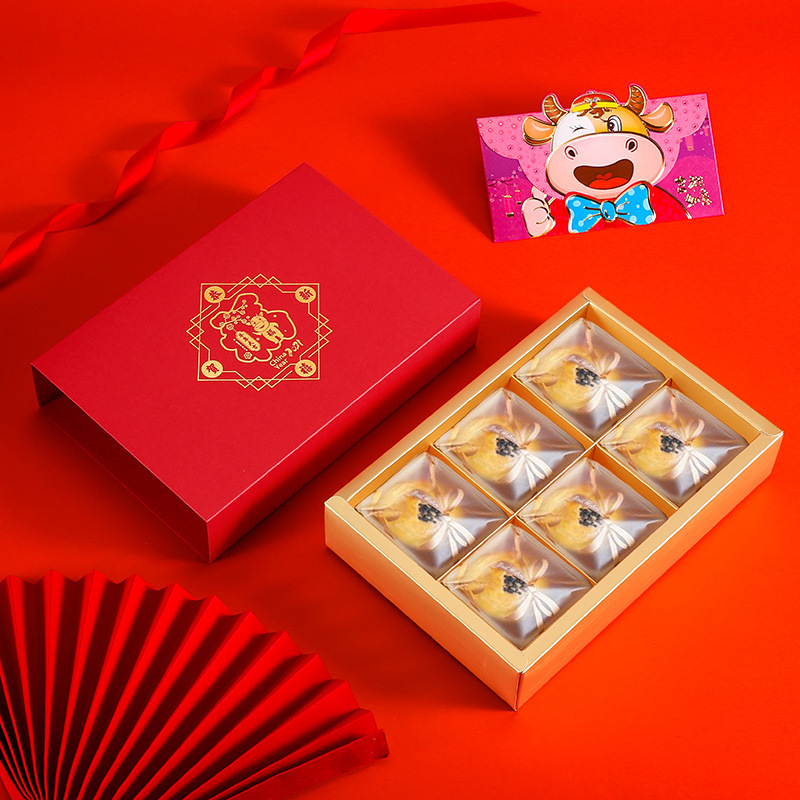 新年春節高檔蛋黃酥禮盒 6粒裝送禮禮盒烘焙點心手提透明袋包裝盒