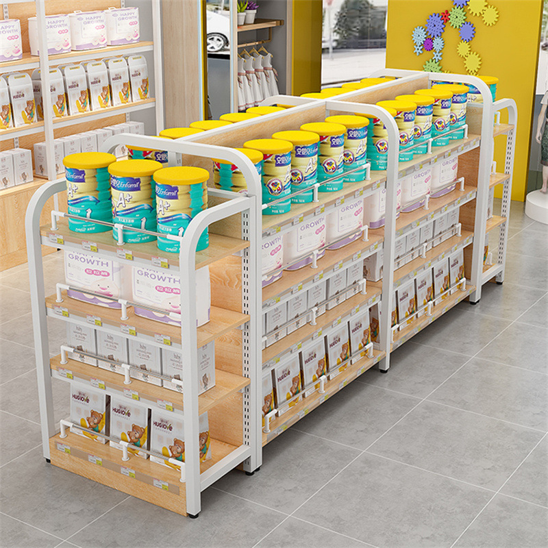 定制超市货架展示架钢木便利店零食精品母婴店文具店饰品中岛货柜