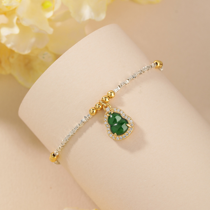 Material peligroso natural calabaza de jade diseño de plata rota pulsera plata esterlina s925 joyería exquisita de alta calidad fábrica al por mayor