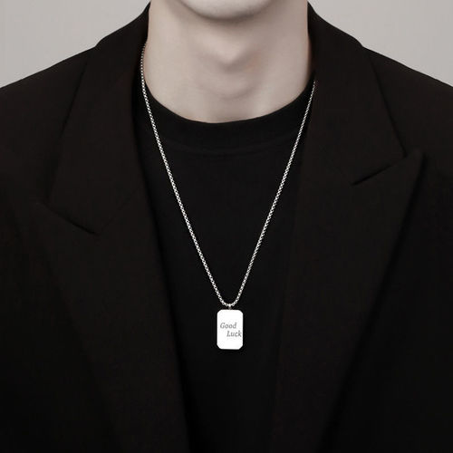 Military brand necklace new ins light luxury niche simple lucky square brand necklace hip-hop trendy male personality versatile pendant