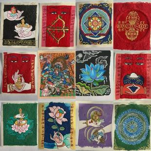 Thangka Hand-Painted in Xizang and Nepal, Black God of Wealth 4*5 Card Core Mineral Sand, Mahakala, White Tara, Mahavairocana