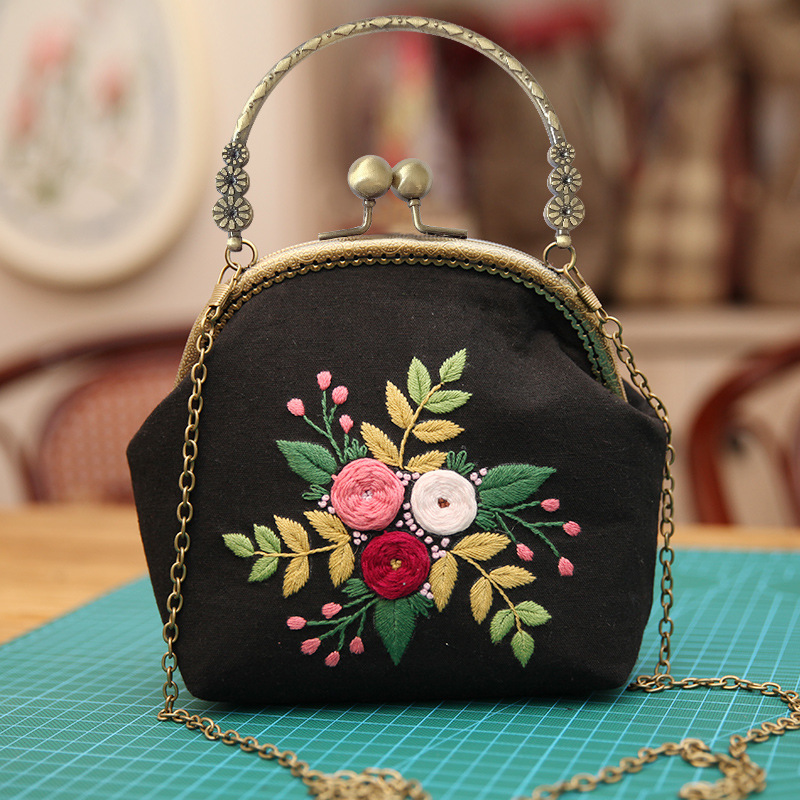 Bolso de mano bordado DIY, con estructura metálica, estilo Lu, artesanal, al por mayor