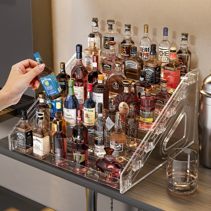 Mini estante de exhibición de vinos extranjeros tipo escalón multicapa gabinete de vinos pequeño estante de almacenamiento de vinos acrílicos