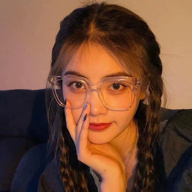 Women's Korean-Style Thick Large Frame Glasses, Boxy Myopia Frame, Explosion-Resistant Black