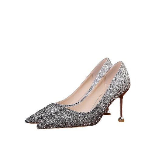 2025 Fall New Plus Size 42 Sparkling Single Strap Flats with Fine Heel and Open Toe High Heels Fashion Wedding Guest Shoes Wholesale