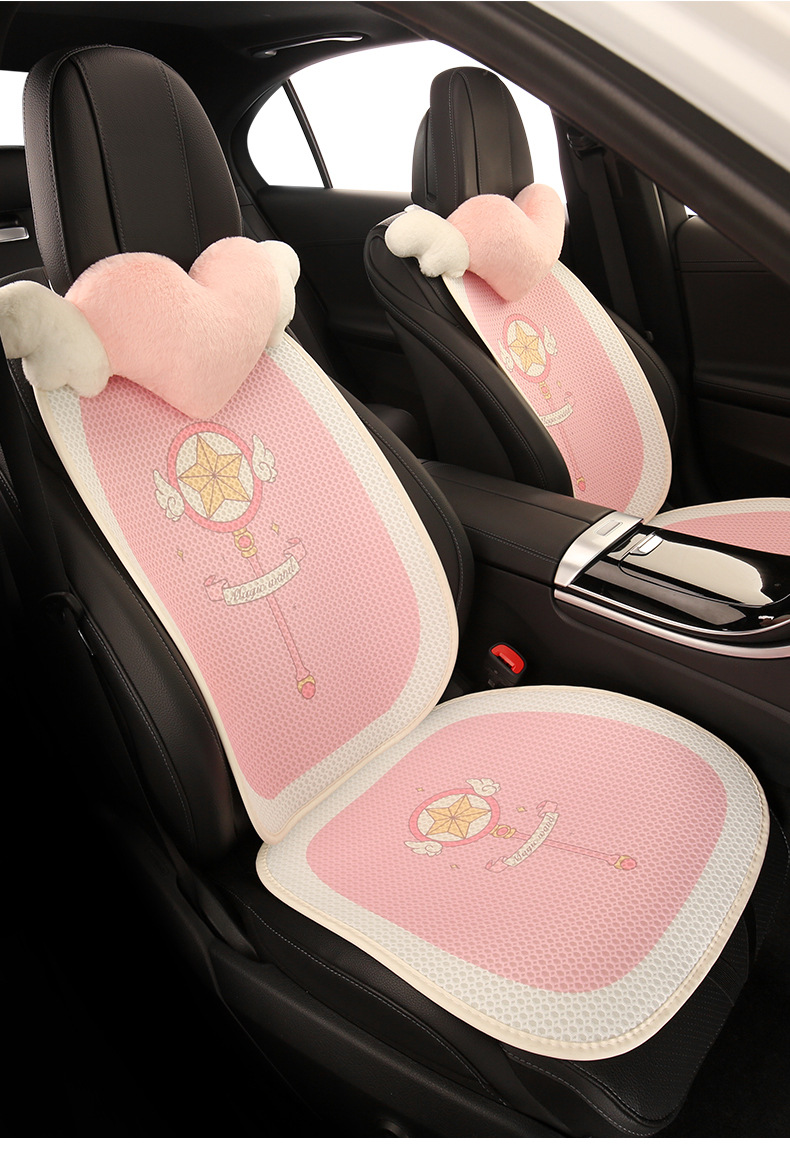 Pink Water Ice Moon Car Seat Cushion Four Seasons Neutral Cute Cartoon Seat Cover Half Pack Seat Cover Seat Cushion Single Piece Fabric