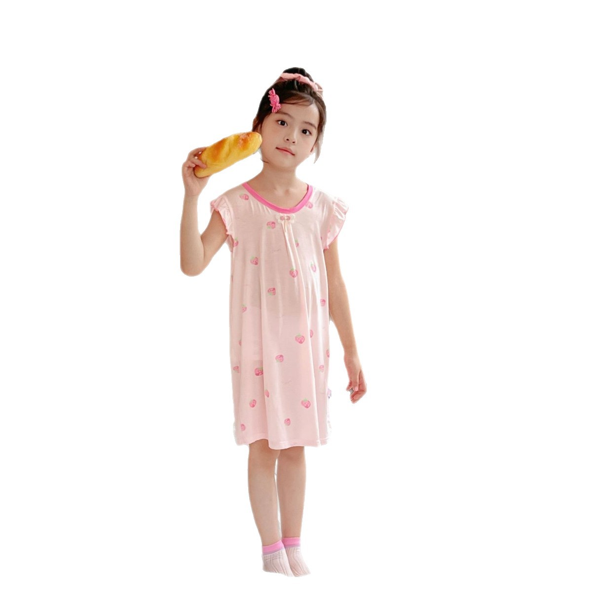 [Personalizado] Niña verano celeste camisón mujer tesoro bolso 2 lindo lazo falda de manga voladora mono de estilo dulce