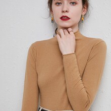 2024秋季新款半高领羊绒衫女短款毛衣修身卷边针织打底羊毛衫中领