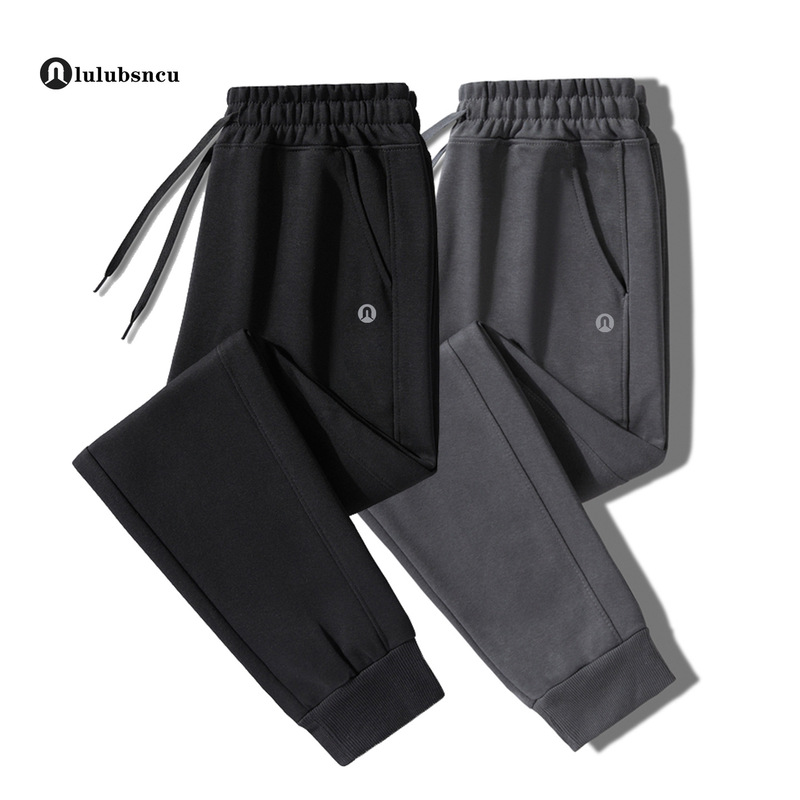 Lulu Sweatpants Men's 2025 Autumn and Winter New Style Fleece-Lined Loose Casual Long Pants Pure Color Leggings Sweatpants
