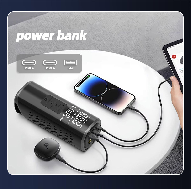 Cross-border wireless smart car air pump with power bank, large-capacity multifunctional inflator with automatic stop