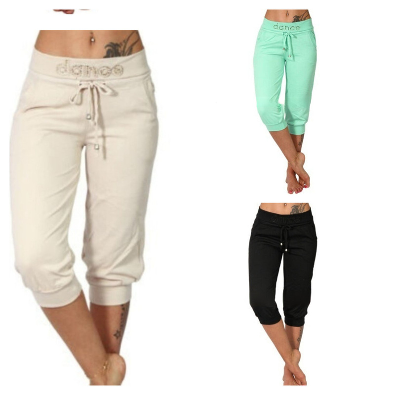 Cropped Pants Summer Women's Loose Sports Casual Pants Foreign Trade Hot Beads Slim Medium Pants Small Leg Pants Show Leg Length