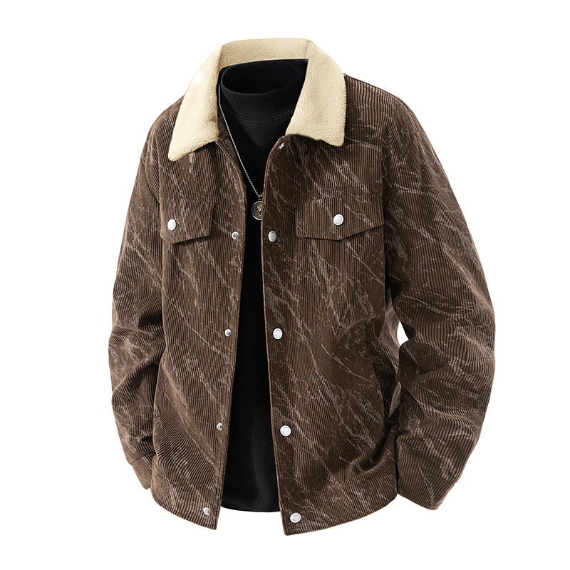 Classic Corduroy Jacket Men's Velvet Thickened Fleece Collar Coat Windproof Cold Resistant Motorcycle Jacket Outdoor Classic Corduroy Jacket Men's Velvet Thickened Fleece Collar Coat Windproof Cold Resistant Motorcycle Jacket Outdoor