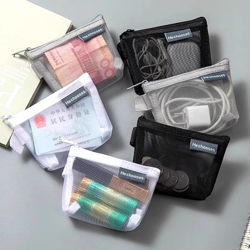 Mesh Zipper Storage Bag, Portable Travel Bag, Data Cable, Earphones, Digital Accessories, Mobile Phone, Change, Makeup Storage Bag