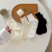 白色袜子女中筒袜棉ins潮夏季薄款纯色堆堆袜日系夏天黑色长袜