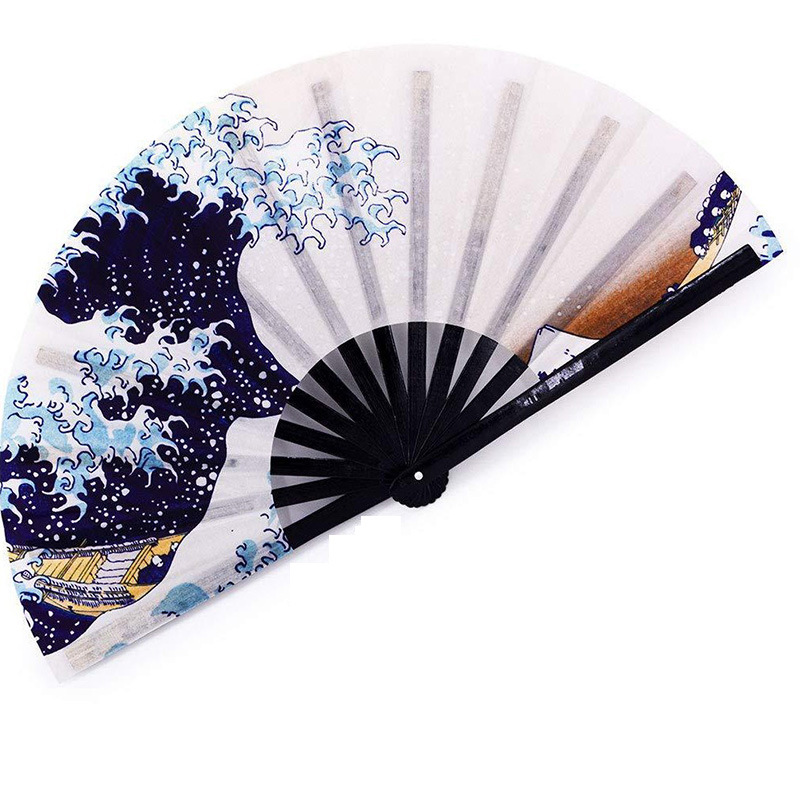 Transfronterizo para la personalidad europea y americana gran ventilador de mano ventilador de kung fu impresión de transferencia de calor UV festival de música ventilador de fiesta de bar