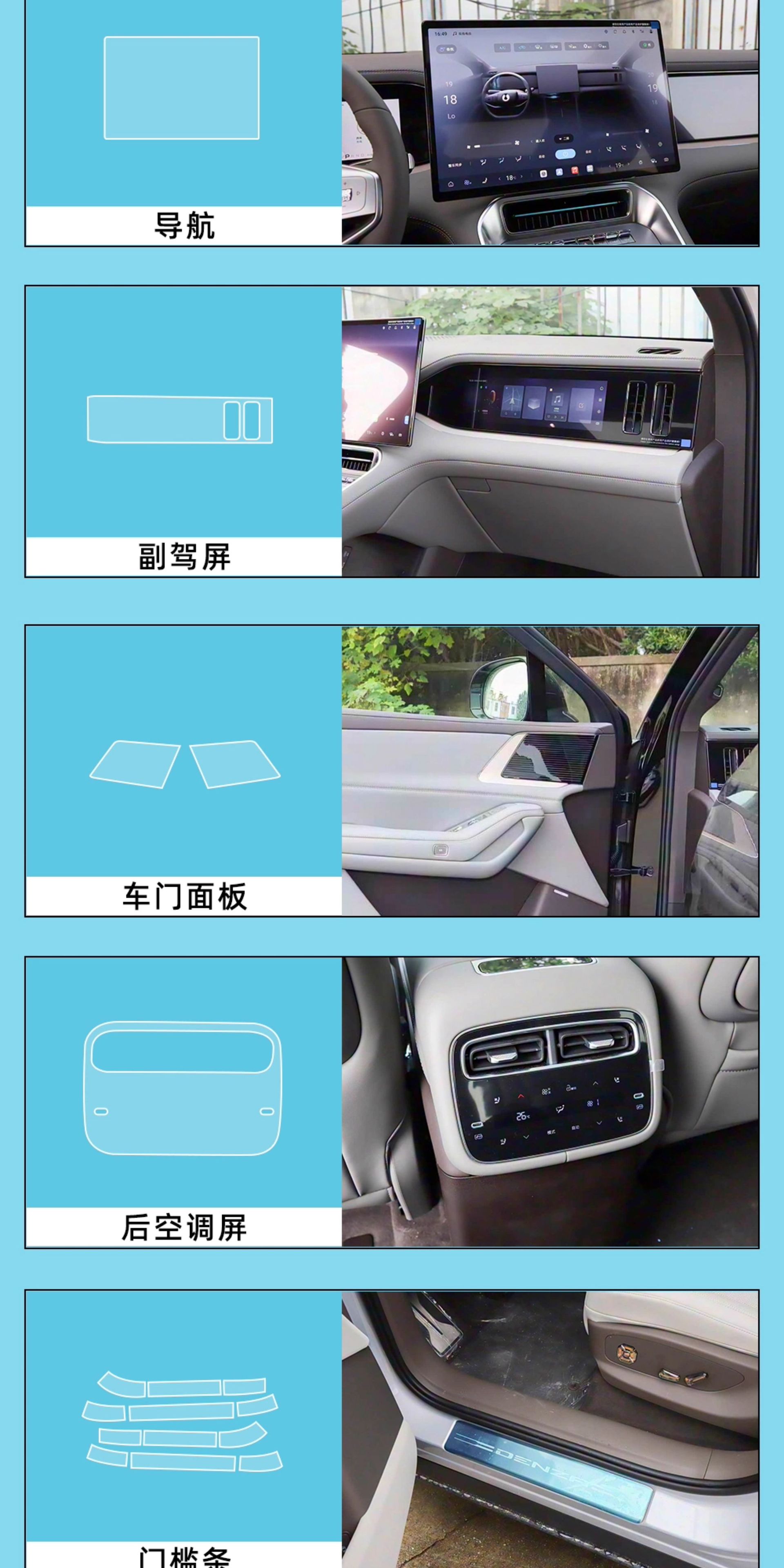 Suitable for 25 Models of Denza N8L Interior Protection, Center Console Film, Rear Air Conditioning, Refrigerator Display Screen Tempered Film Modification