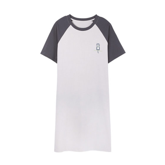 2024 Summer Nightgown Women's New Pure Cotton Nightgown Pullover Crewneck Cute Simple Mid-length Home Clothes Pajamas for Women