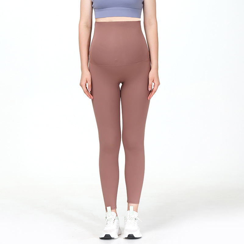 新款裸感孕妇瑜伽裤高腰托腹打底裤抗菌舒适外穿紧身九分健身裤女