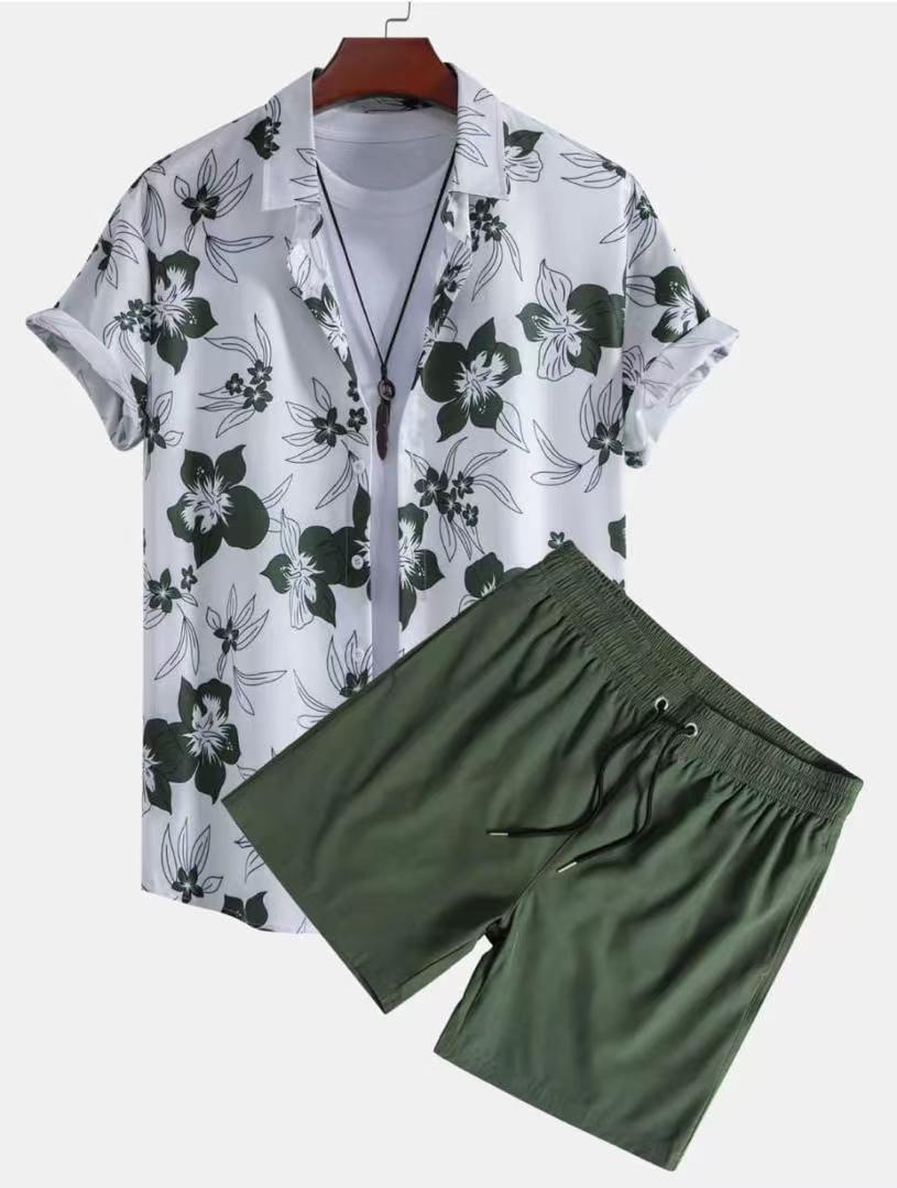 2024 europeo y americano transfronterizo verano AliExpress camisa de hombre casual suelto pantalones cortos de manga corta traje de playa impresión 3D