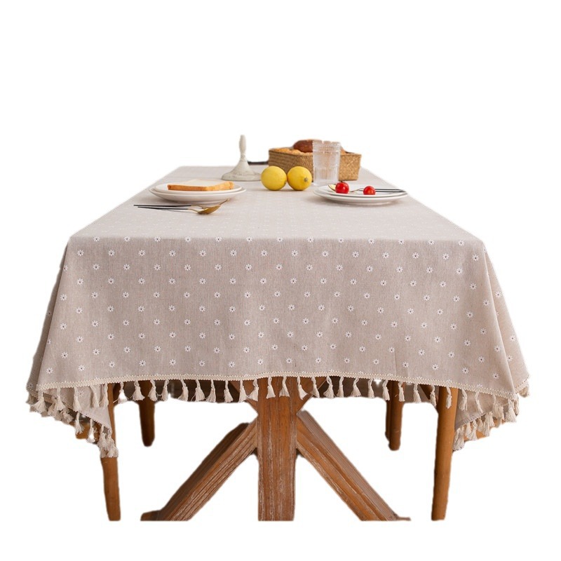 Modern Minimalist Made Of Polyester-cotton Fabric With Printed Daisies And Tassels, Suitable For Home Use As A_voghion.com