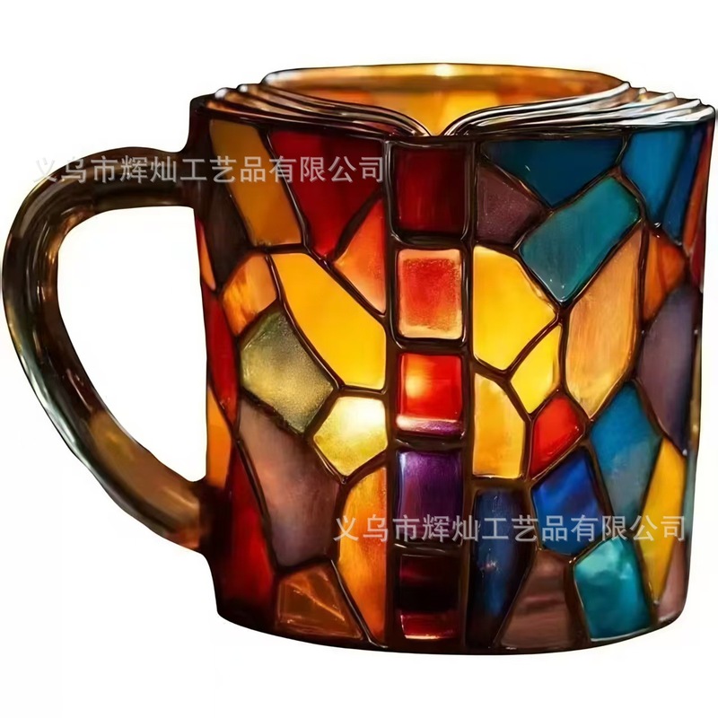 跨境创意堆叠彩绘书杯马克杯摆件高级感小众树脂桌面咖啡杯工艺品|undefined