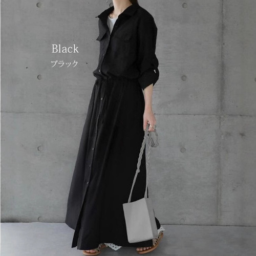 Autumn new arrival Japanese-style pocket long-sleeved mid-length casual lapel dress, patchwork shirt dress