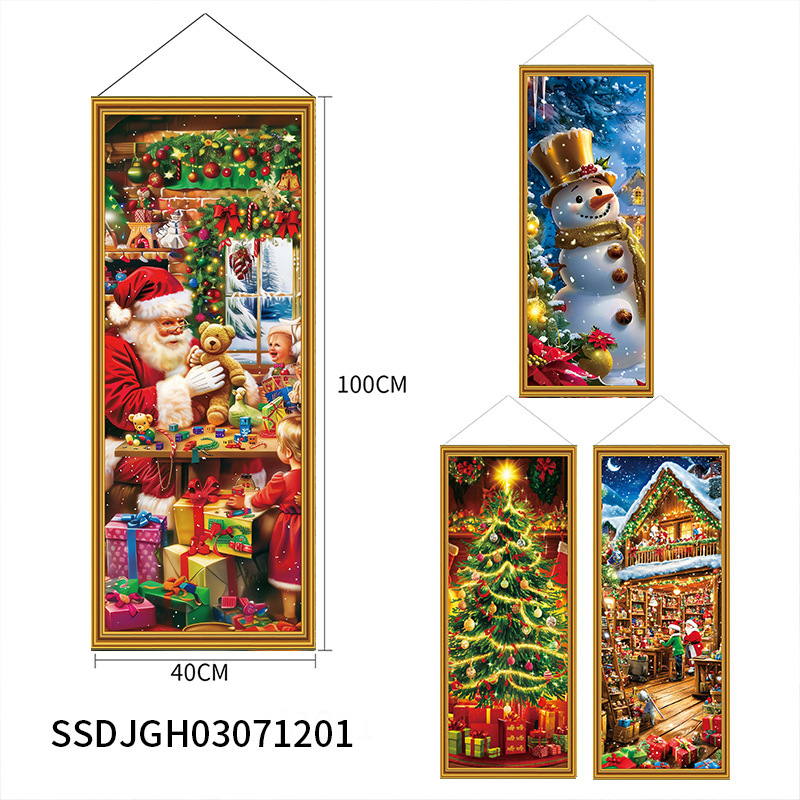 クロスボーダー新型レトロ水彩クリスマス四点セット掛け絵飾り室内屋外掛け旗祝い祝日掛け飾り|undefined