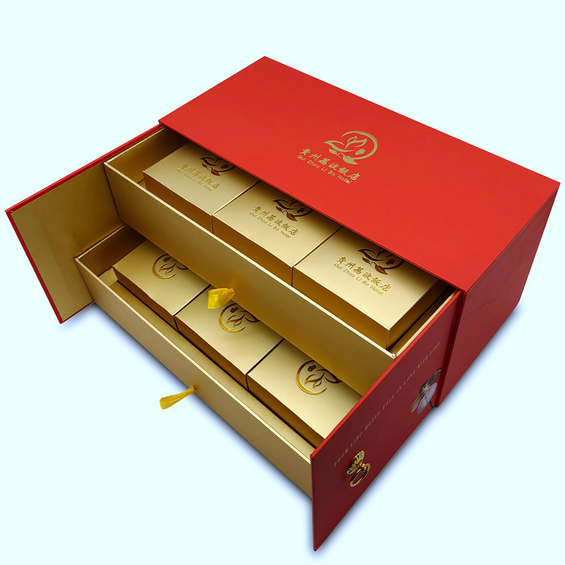 精装盒礼品盒定制logo新年礼品包装盒定制天地盖抽屉白卡纸盒定做