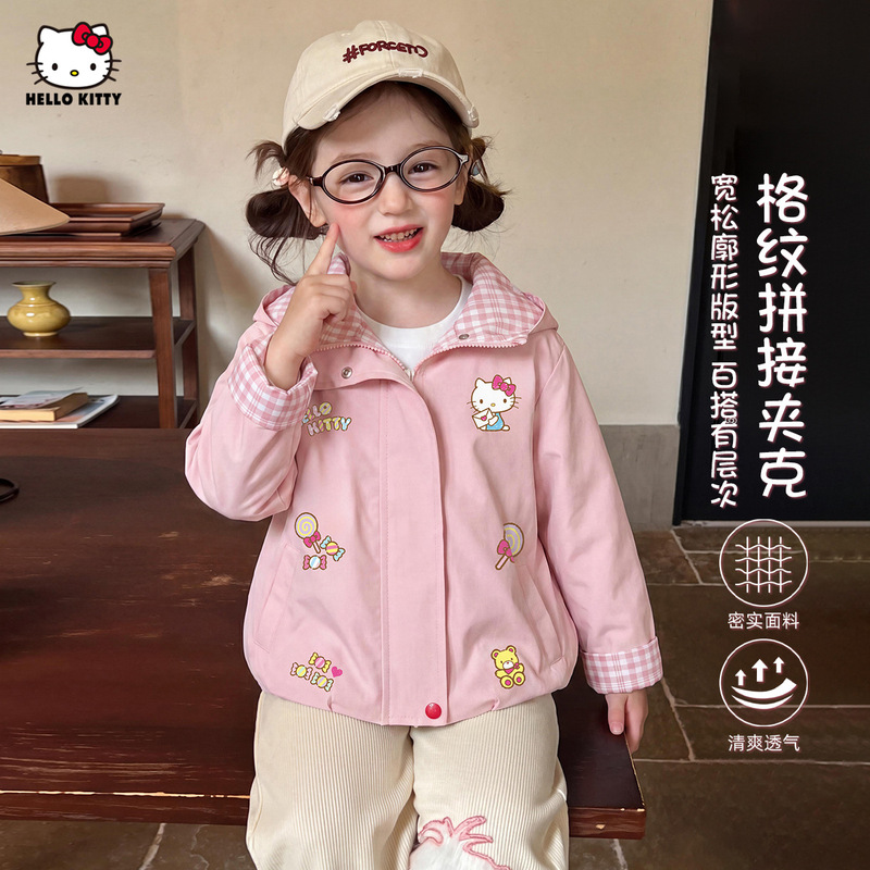 Girls' Autumn Hooded Jacket, Loose Fit, Sweet and Energetic Style, Medium and Large Children's Outerwear