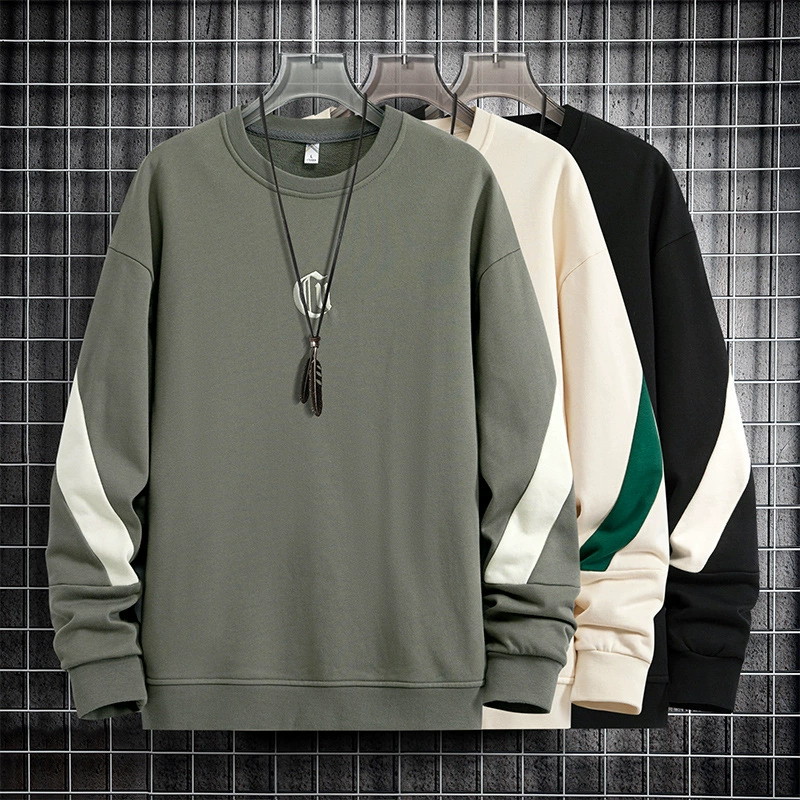 8XL трансграничный персонализированный свитер больших размеров, весенне-осенний Свободный Повседневный свитер с круглым вырезом и цветной вставкой, Мужская Базовая рубашка