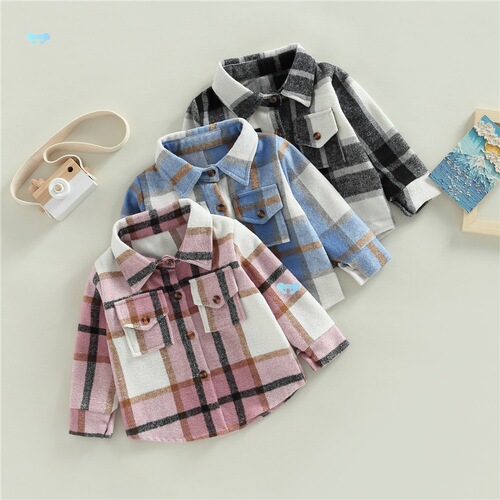 Cotton Plaid Shirt Jacket for Infant and Toddler: Kid's Baby Boy and Girl