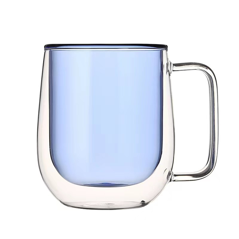 Los fabricantes suministran aislamiento térmico borosilicato de doble capa de vidrio grande del vientre taza resistente al calor taza de café de color de una sola capa creativa