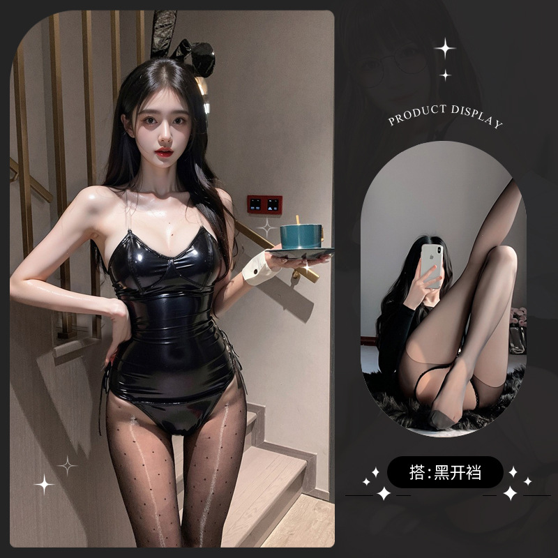 토끼 여성 세트 [헤어밴드 점프 수트 팔찌] 블랙 오픈 양말