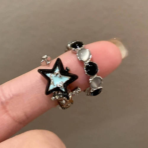 Colorful Cats Eye Stone Star Ring for Women, Ins Trendy Fashion Personal Couple's Ring for Index Finger, Unique Personality and Elegant Style, Versatile and Stylish Ring