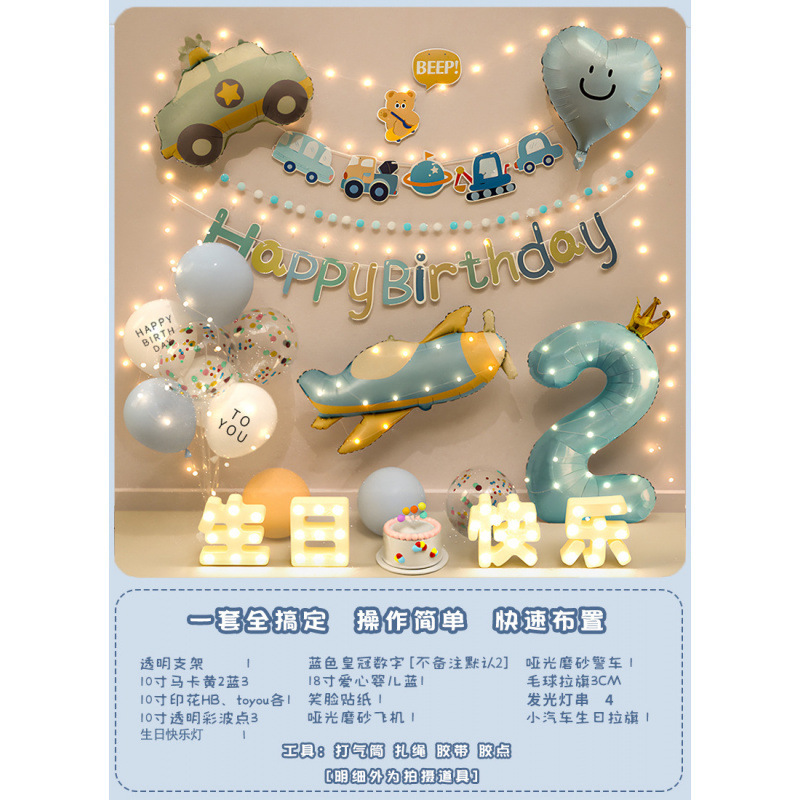 男の子の赤ちゃんの2歳の誕生日ハッピーな雰囲気の子供のパーティー風船背景壁装飾シーンレイアウト3|undefined