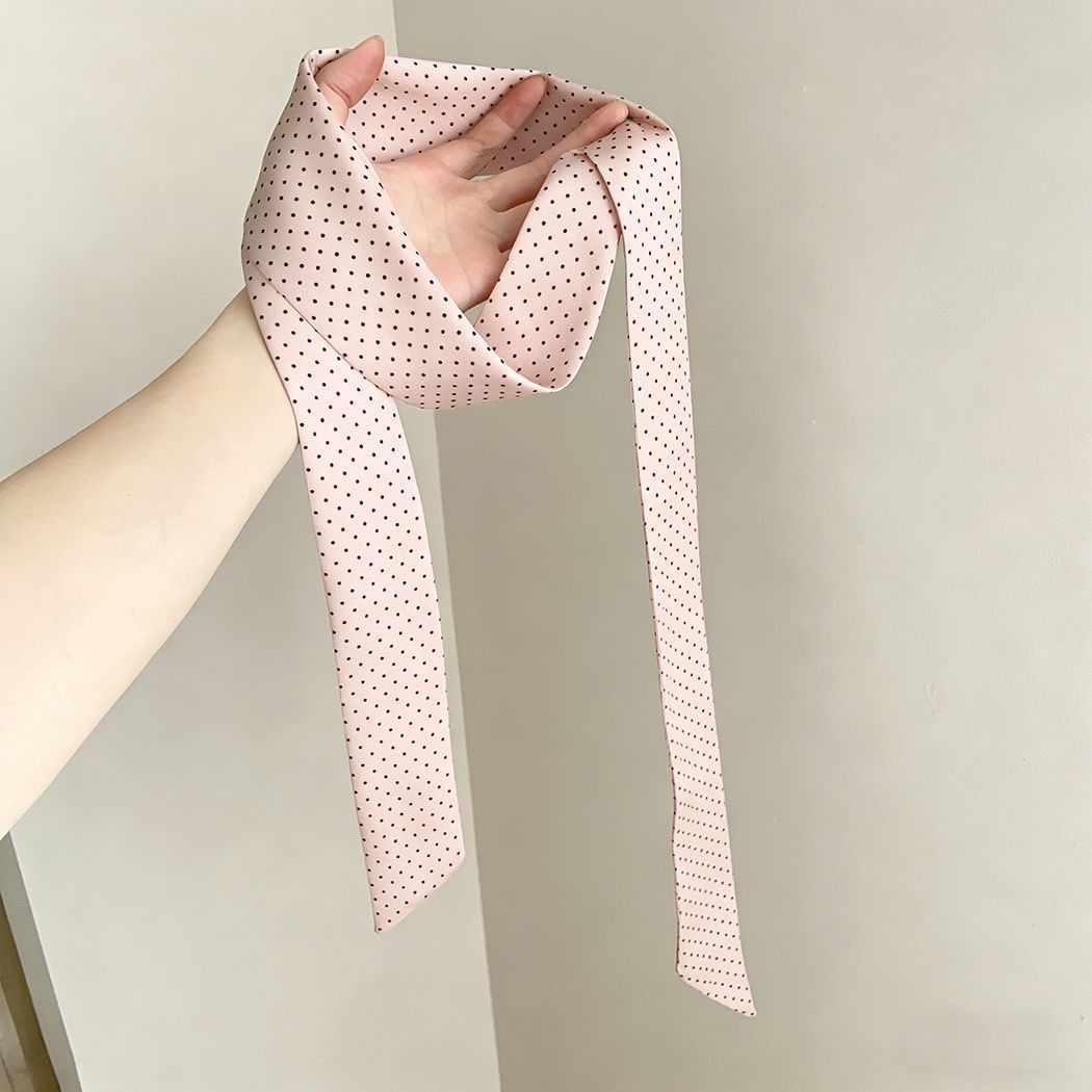 1# pink polka dot satin scarf about 135cm