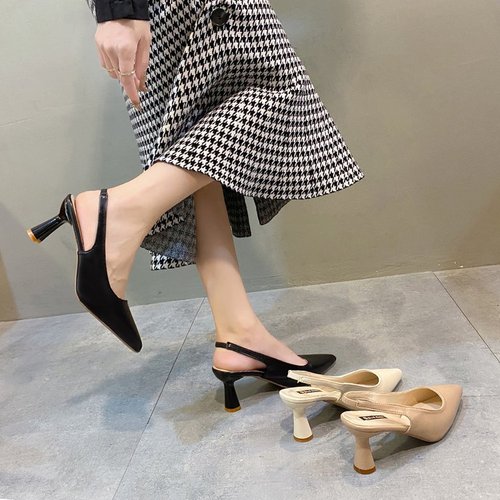 Women's 2024 Spring New Pointed-Toe High Heels with Slim Heel Cover, Open-Back Flat Sandals with Backless Design, Casual and Versatile Flat Shoes