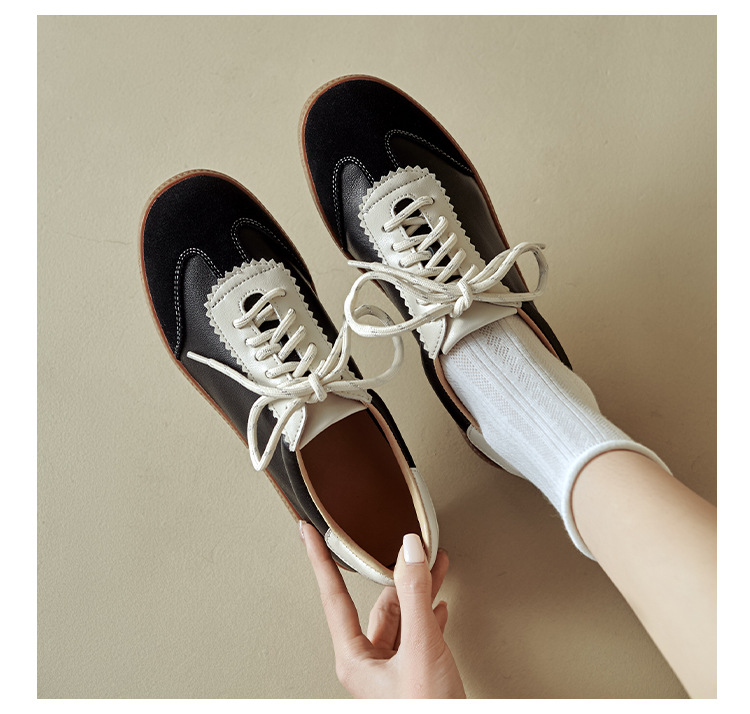 Giày sneaker nữ phối màu dây buộc đế phẳng phong cách thể thao — màu nâu chi tiết 23