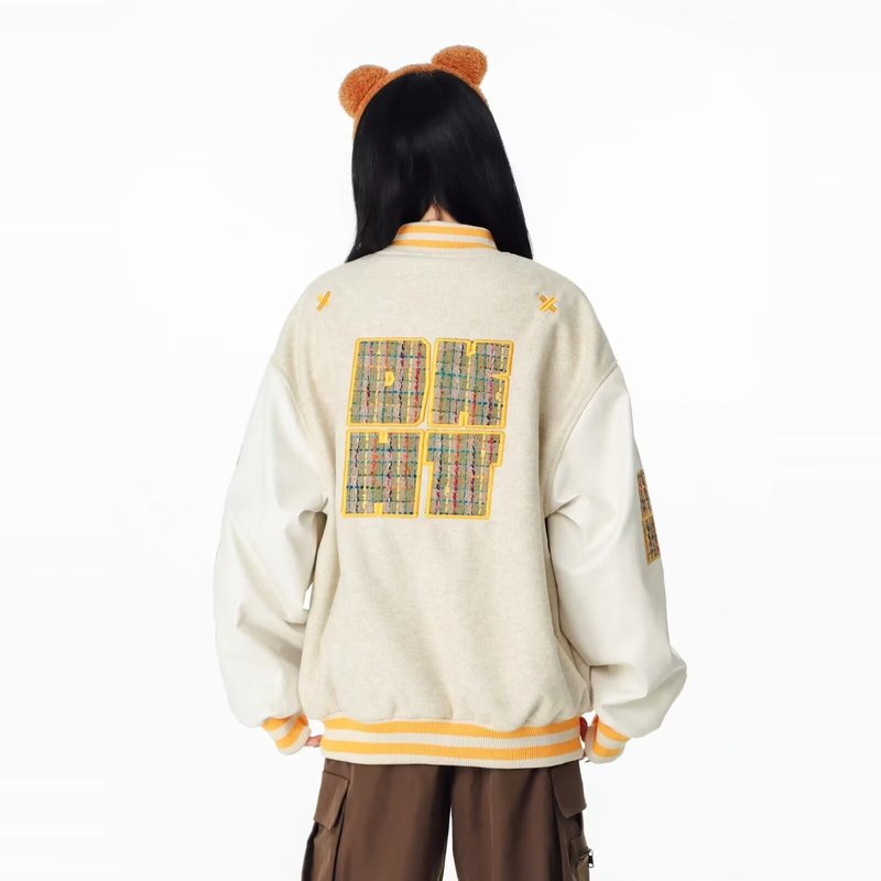 2025美式潮牌棒球服春秋插肩撞色刺绣设计宽松休闲情侣夹克外套女|undefined