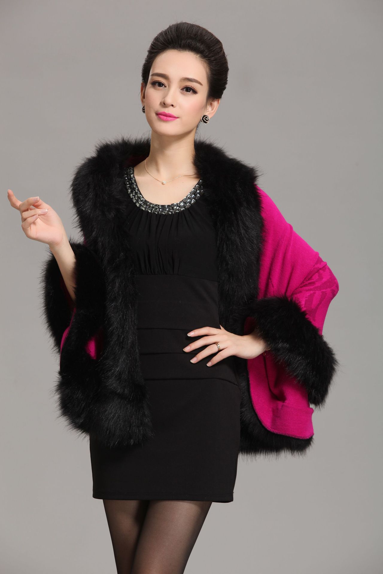 new  fox fur shawl cape large size women's knitted cardigan jacket_voghion.com