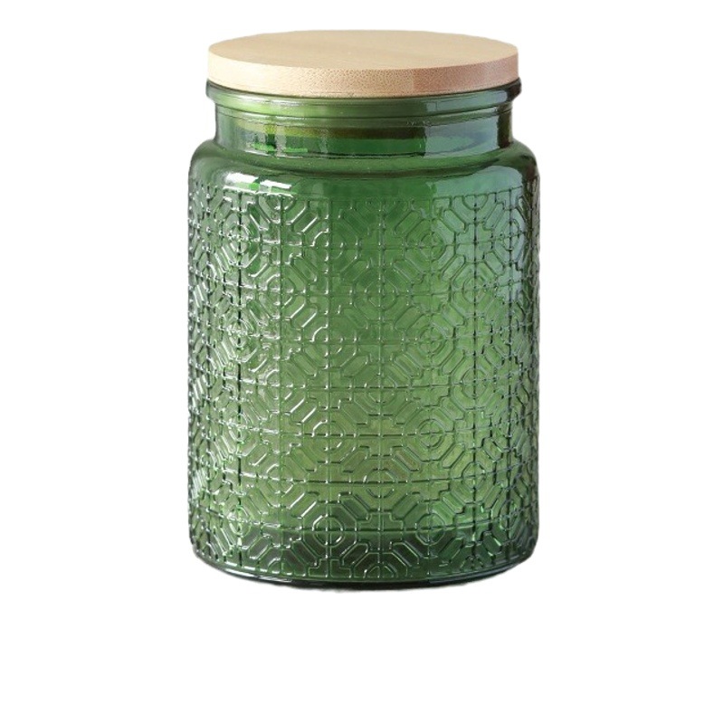Relieve vidrio de color sellado tarro hogar cocina granos té almacenamiento tanque 700 ml en stock al por mayor