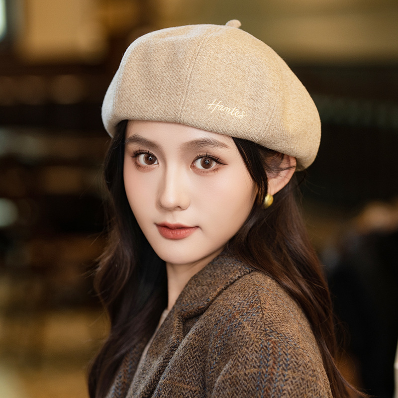 字母刺绣复古洋气南瓜帽女冬季斜纹时尚保暖贝雷帽气质潮搭画家帽|undefined