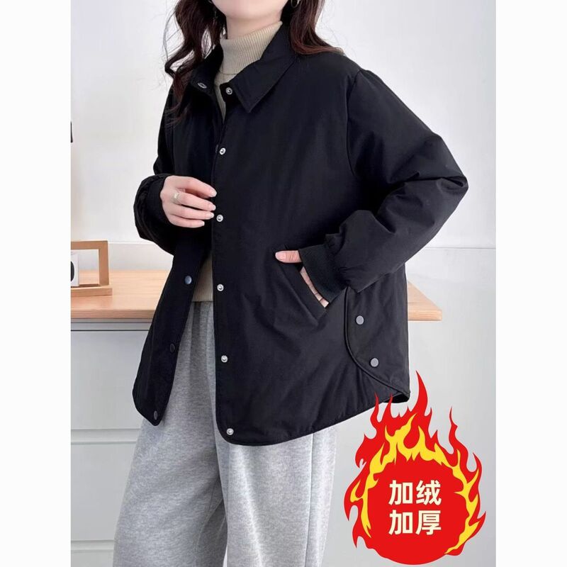 New Women's Polar Fleece Clothing for Autumn and Winter, Lightweight Fleece Jacket, Casual Turn-Down Collar, Small Cotton Coat, Loose Jacket Shirt