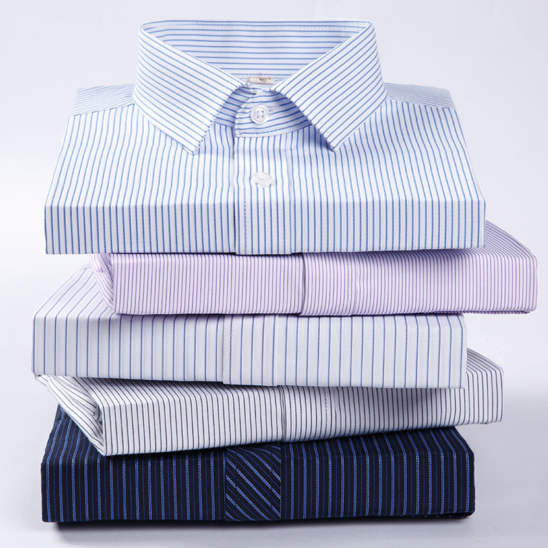 Men's Short-sleeved Shirt Striped Business Casual Men's Summer Cardigan Half-sleeved Shirt Embroidered LOGO Team Work Clothes