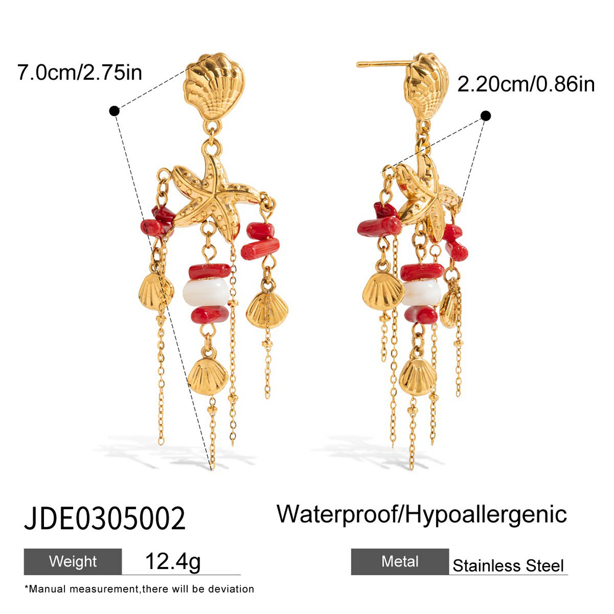 Venta caliente transfronteriza de Wanxing Pendientes de borla de concha de coral rojo bohemio Pendientes de sentido avanzado para mujer
