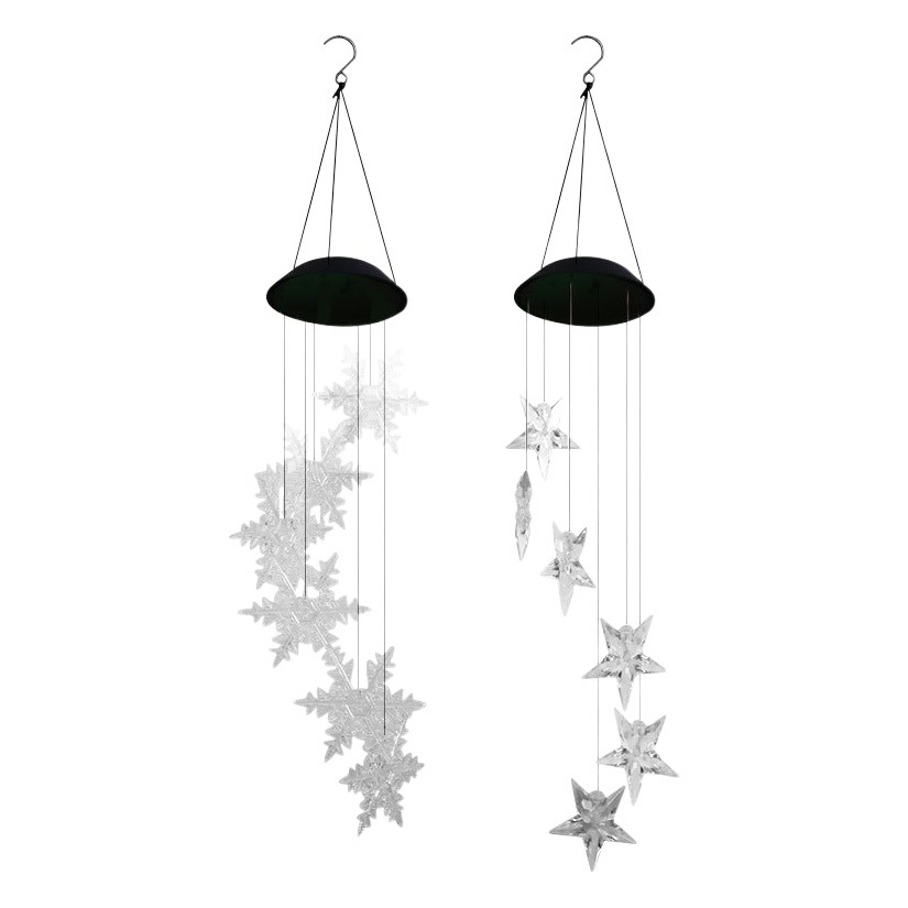 Nueva Navidad atmósfera decoración carillón de viento luz estrella copo de nieve protección del medio ambiente solar led carillón de viento Cadena de luz transfronteriza Venta caliente
