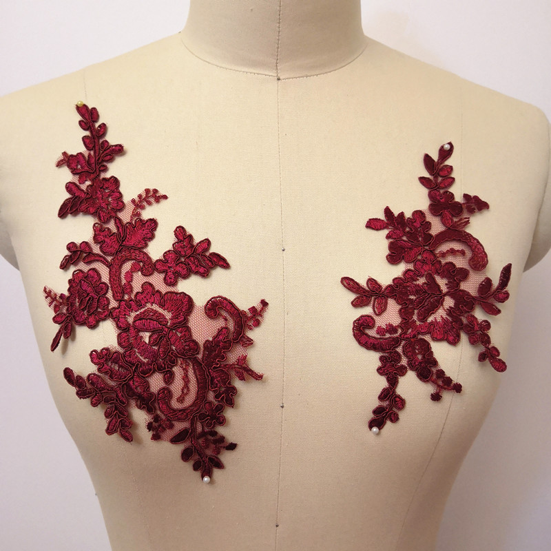 车骨蕾丝花朵花边辅料手工diy新娘头饰婚纱蕾丝对花配饰材料酒红